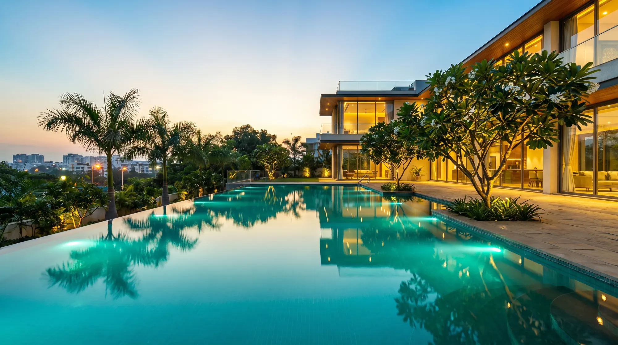 Villa pool at dusk