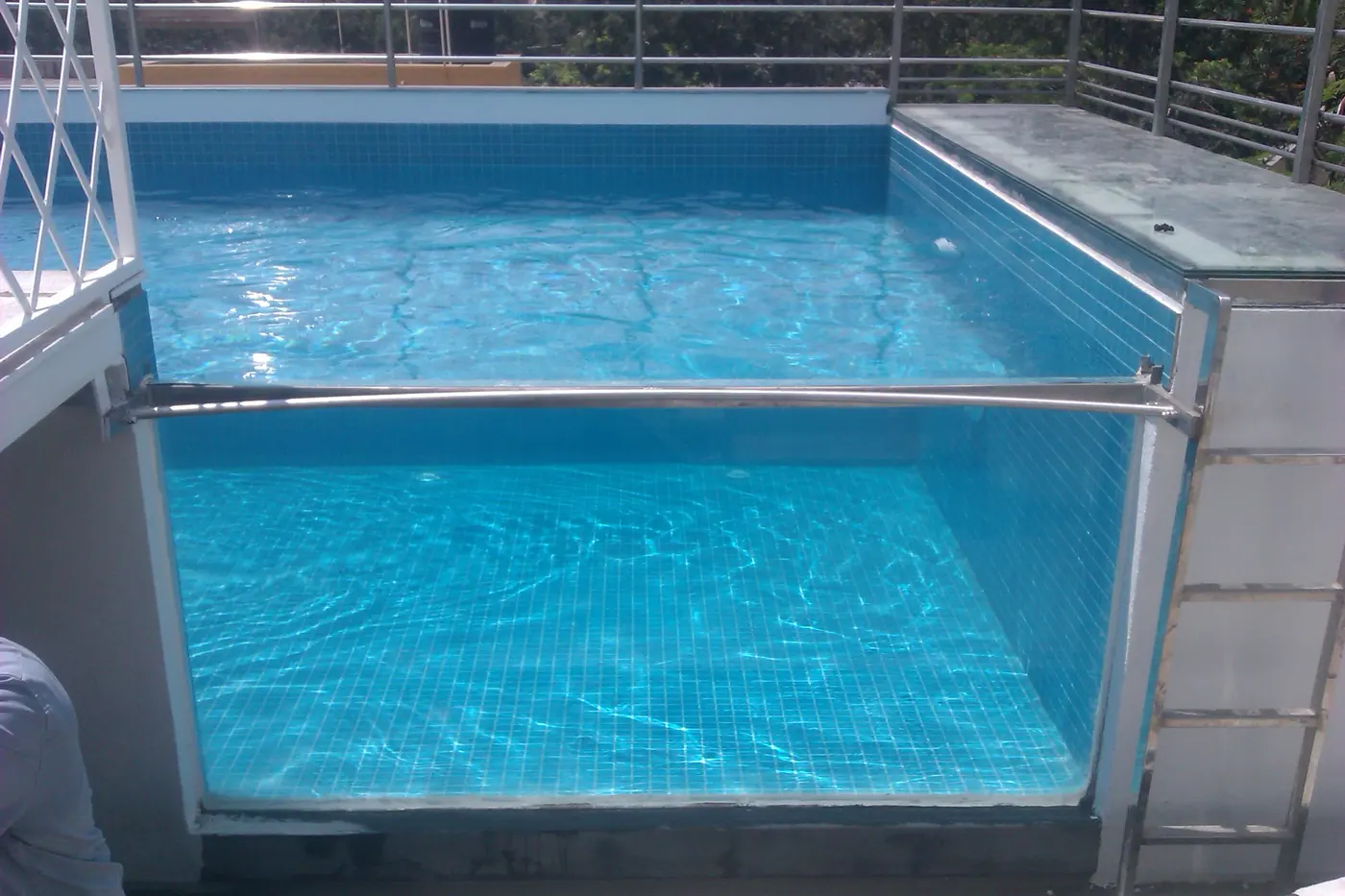 Rooftop pool with acrylic viewing wall